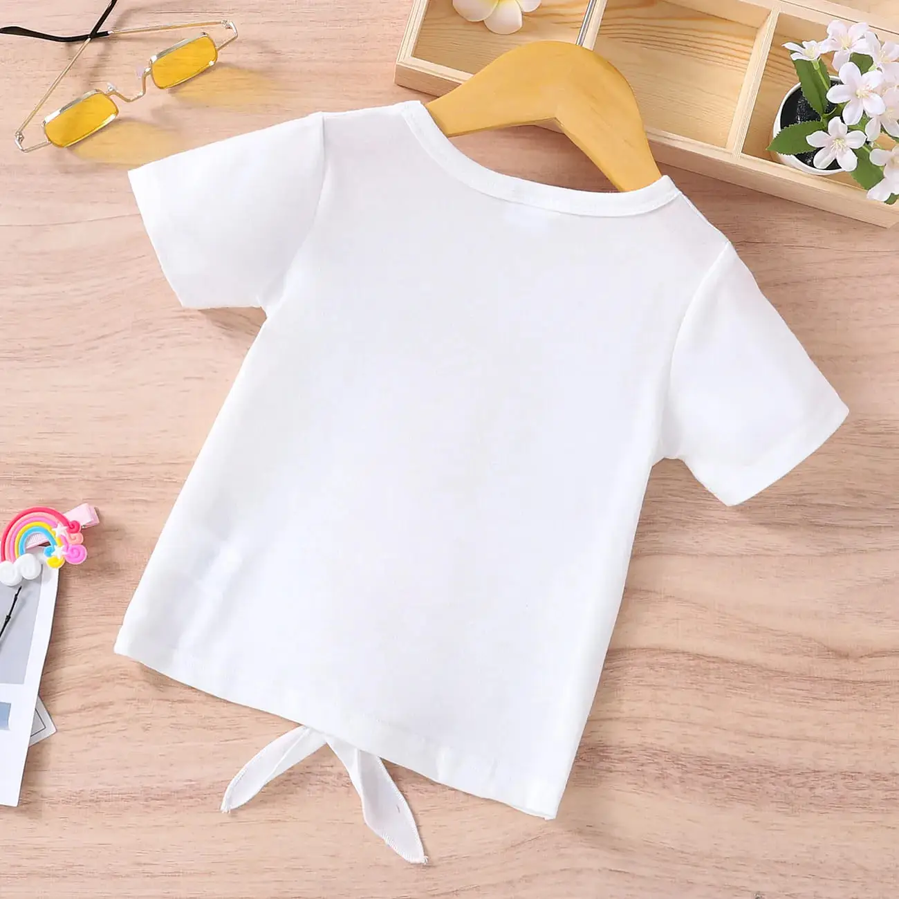 Toddler Girl Rainbow Print Tie Knot Short-sleeve Tee