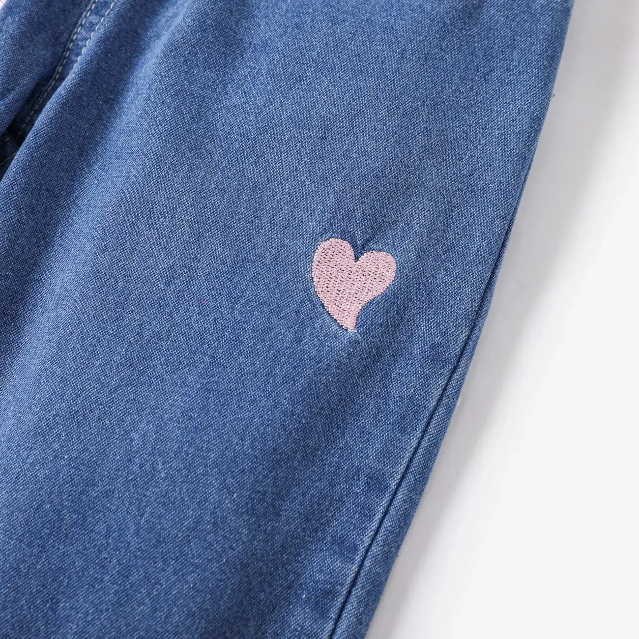 Toddler Girl Heart Embroidered Elasticized Blue Denim Jeans share icon