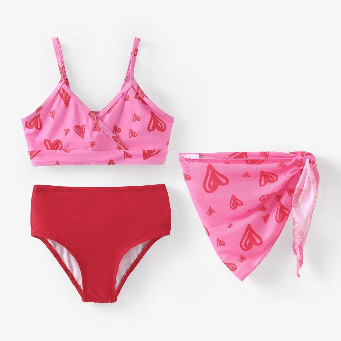 3pcs Kid Girl Heart-shaped Print Swimsuits Set 