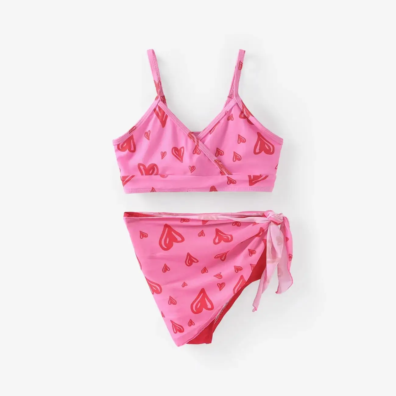 3pcs Kid Girl Heart-shaped Print Swimsuits Set 