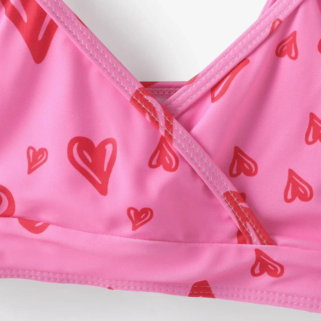 3pcs Kid Girl Heart-shaped Print Swimsuits Set 