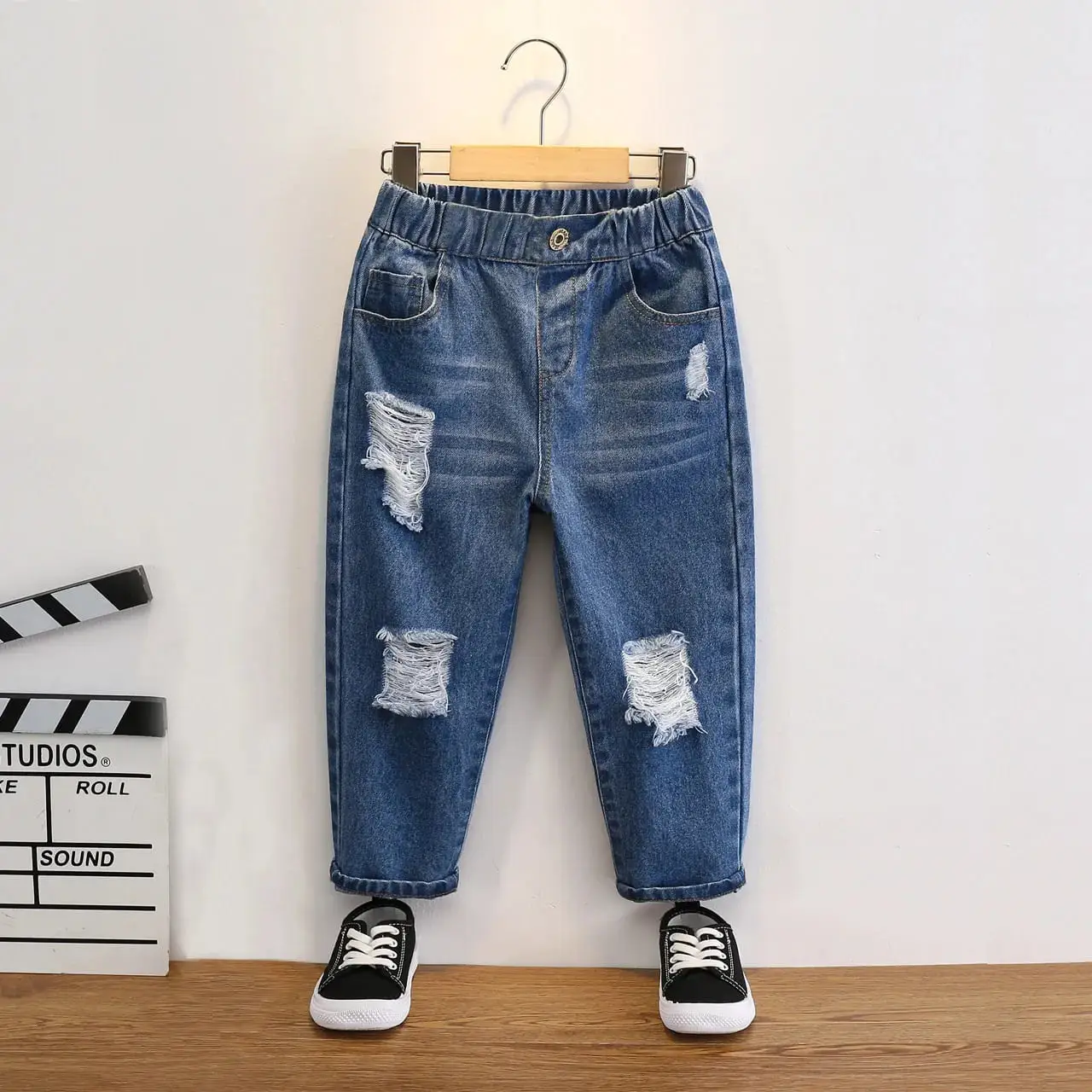  Boy Casual Colorblock Stitching Denim Jeans