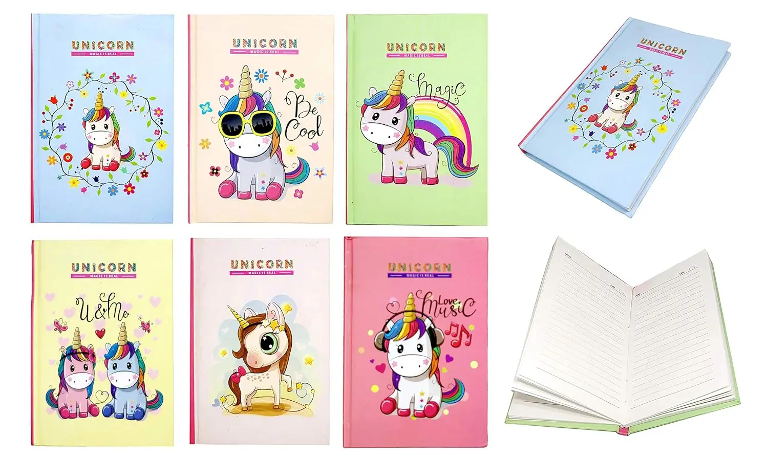 Unicorn Gift Pack of 7 in 1 for Girls - Pouch, Notebook, Gel Pen, Stacking Pencil, Eraser, Keychain and Badge.