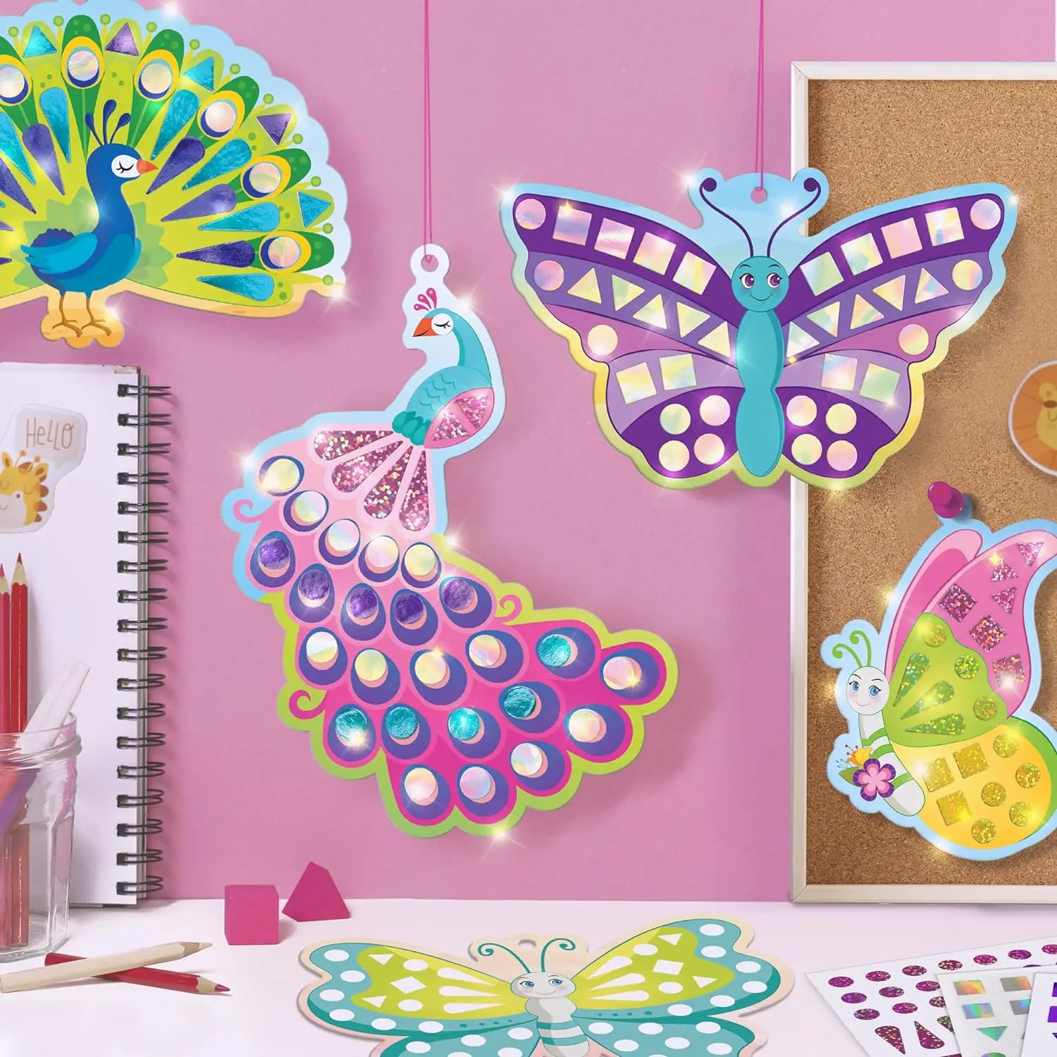 Mirror Mosaic : Butterfly & Peacock | Mess Free Diy Mosaic Craft Kit | 450+ Foil Sticker | Travel Toys For Girls