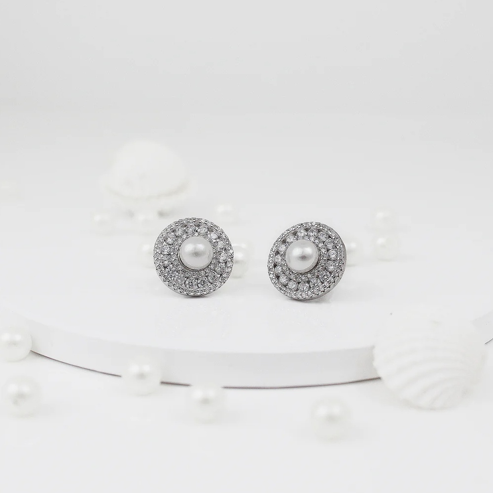 Silver Solitaire Pearl Studs Made with 925 Silver