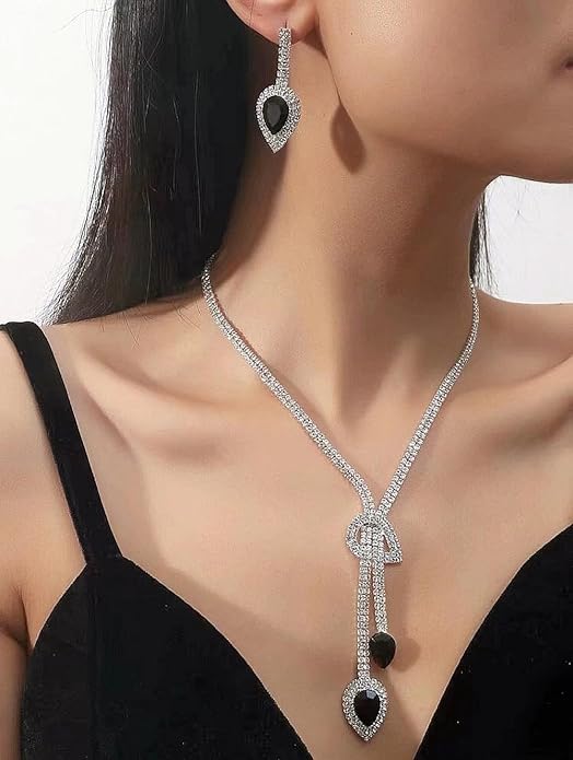 Stylish Fancy Sparkling Crystal Diamond Necklace Jewellery Set for Women