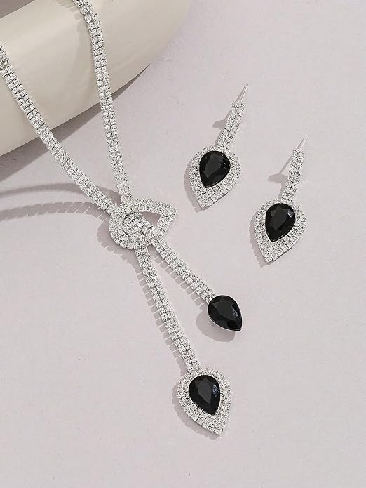 Stylish Fancy Sparkling Crystal Diamond Necklace Jewellery Set for Women