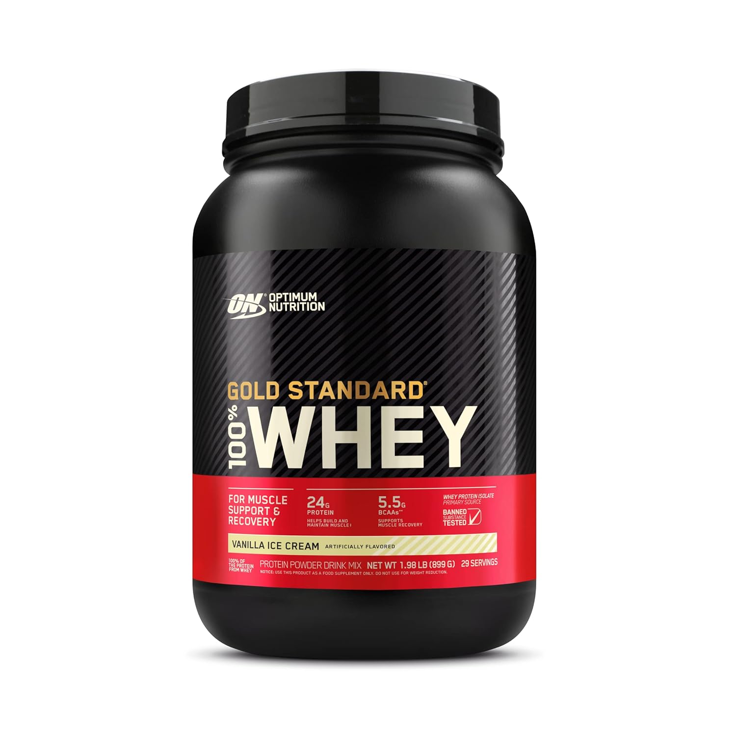 Optimum Nutrition (ON) Gold Standard 100% Whey Protein Powder (Vanilla Ice Cream)2 lbs, 907 g