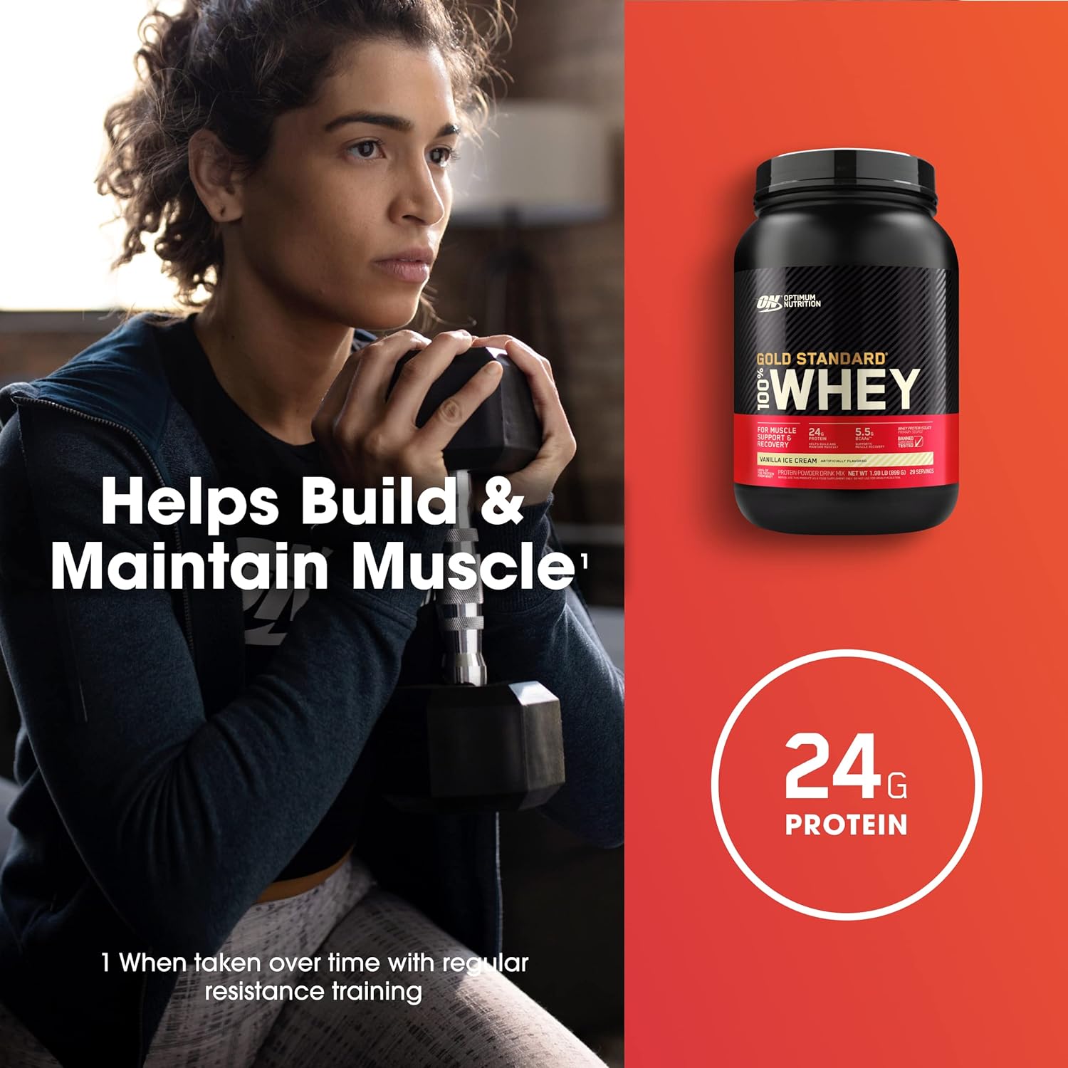 Optimum Nutrition (ON) Gold Standard 100% Whey Protein Powder (Vanilla Ice Cream)2 lbs, 907 g