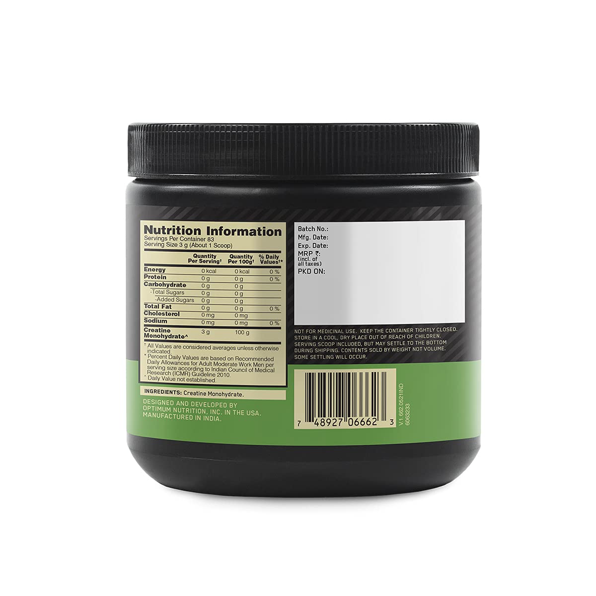 Optimum Nutrition (ON) Micronized Creatine Powder - 250 Gram, 83 Serves, Unflavored, 3g of 100% Creatine Monohydrate per serve, Supports Athletic Performance & Power