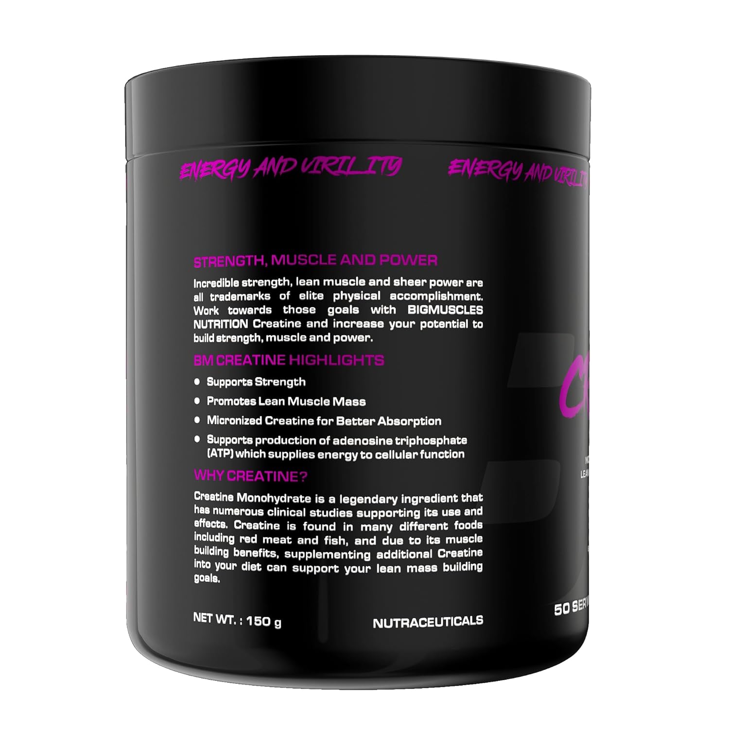 Bigmuscles Nutrition Creatine Powder [50 Servings, Blueberry] | Micronized Creatine Monohydrate to Support Lean Muscle Repair & Recovery | Increase Strength and Athletic Performance