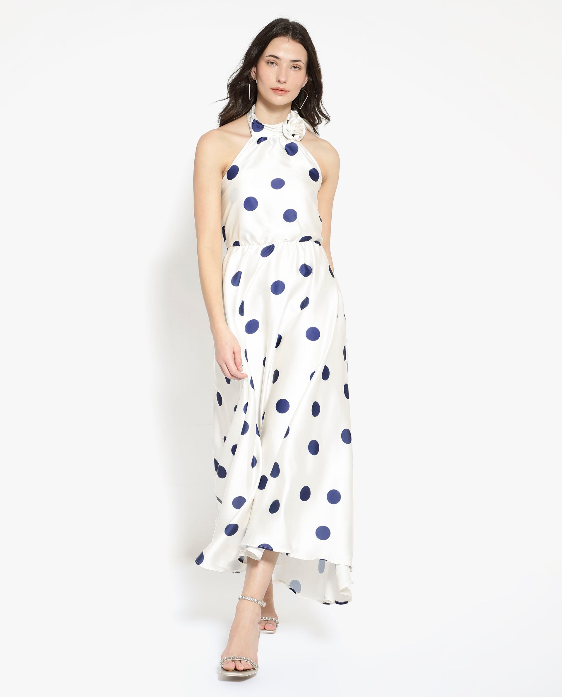 POLKA HALTER NECK MAXI DRESS