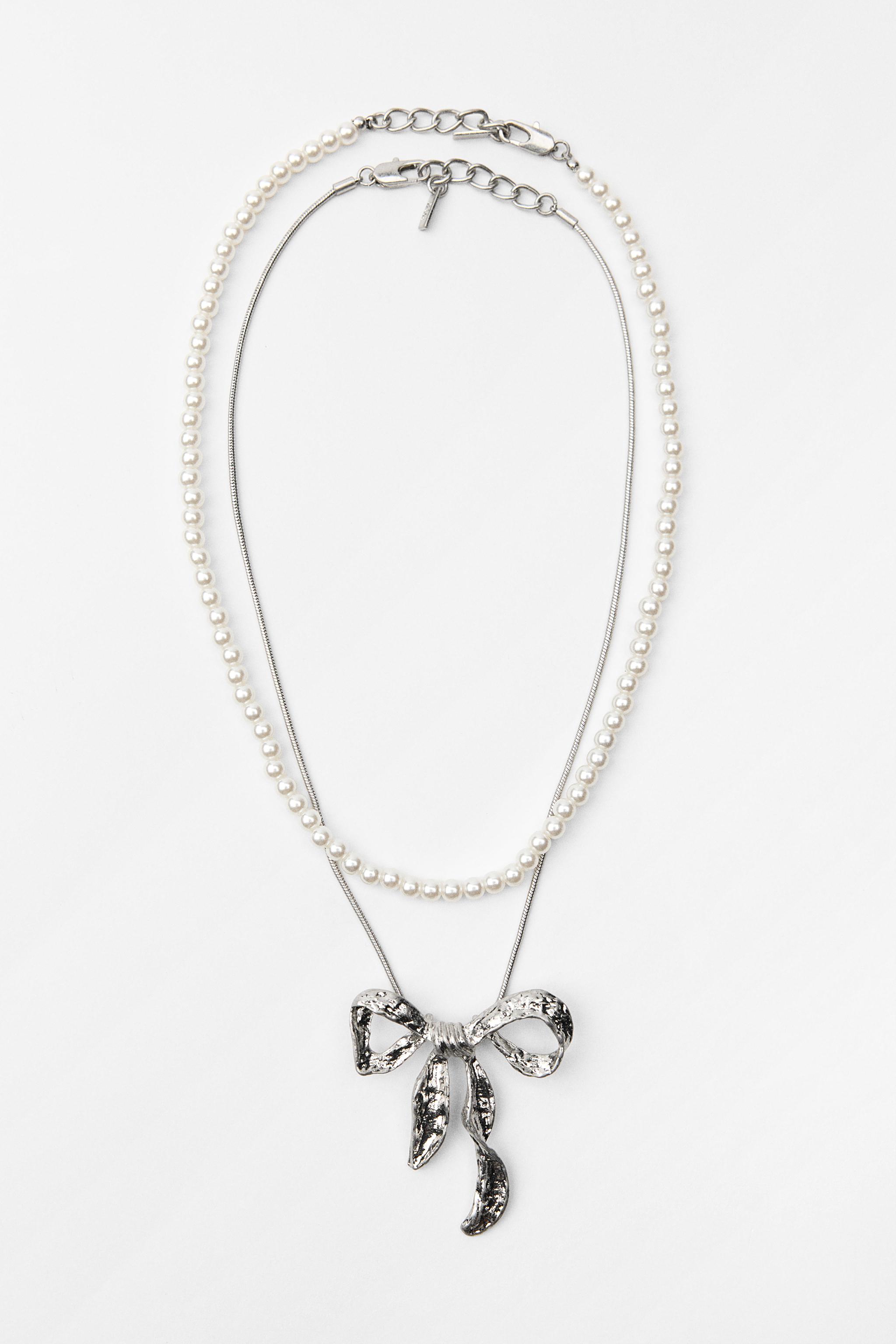 PACK OF PEARL BEAD AND BOW NECKLACES