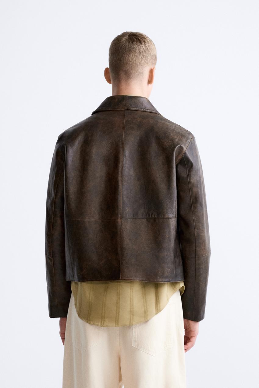 VINTAGE-EFFECT LEATHER JACKET