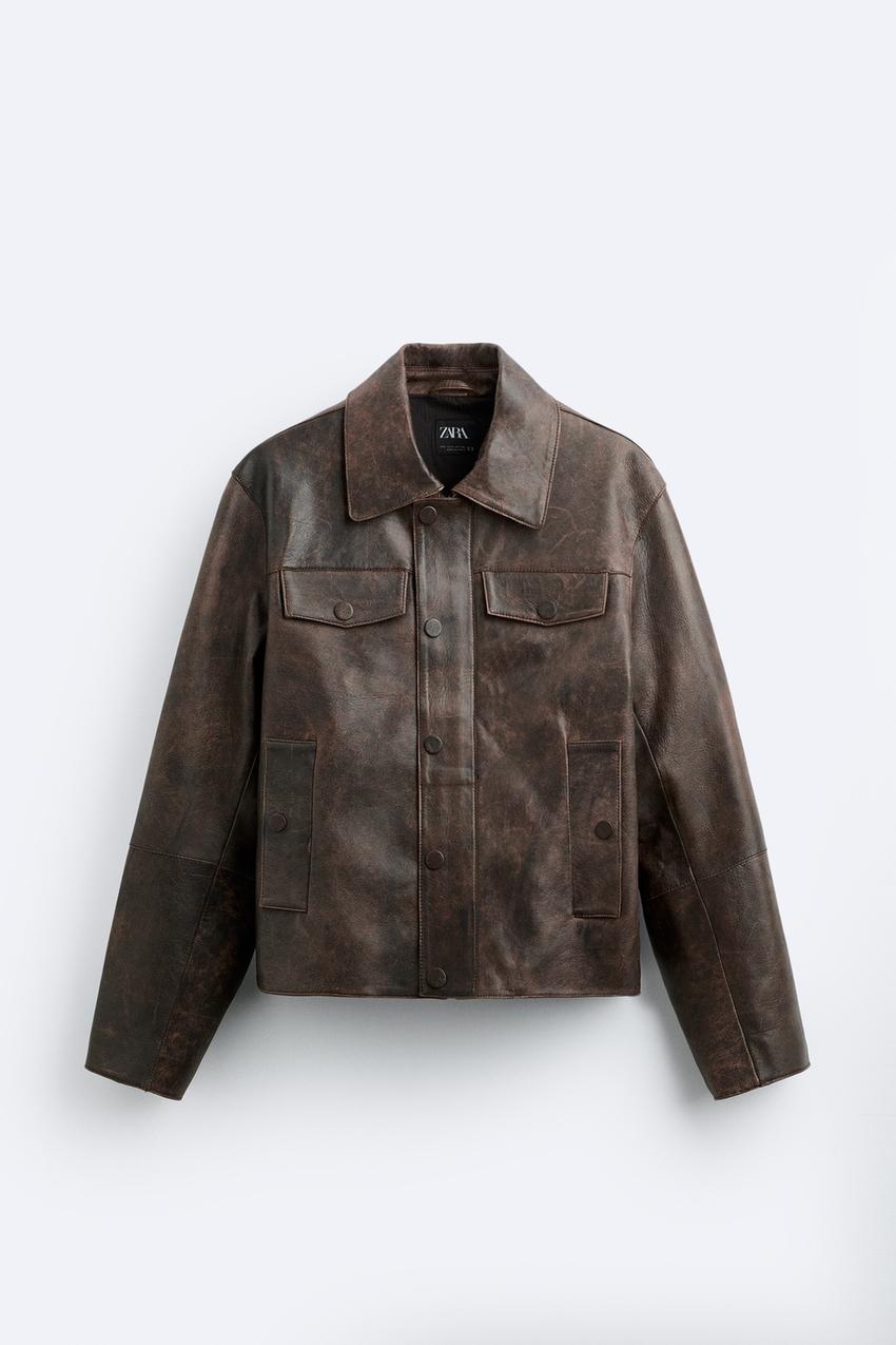 VINTAGE-EFFECT LEATHER JACKET