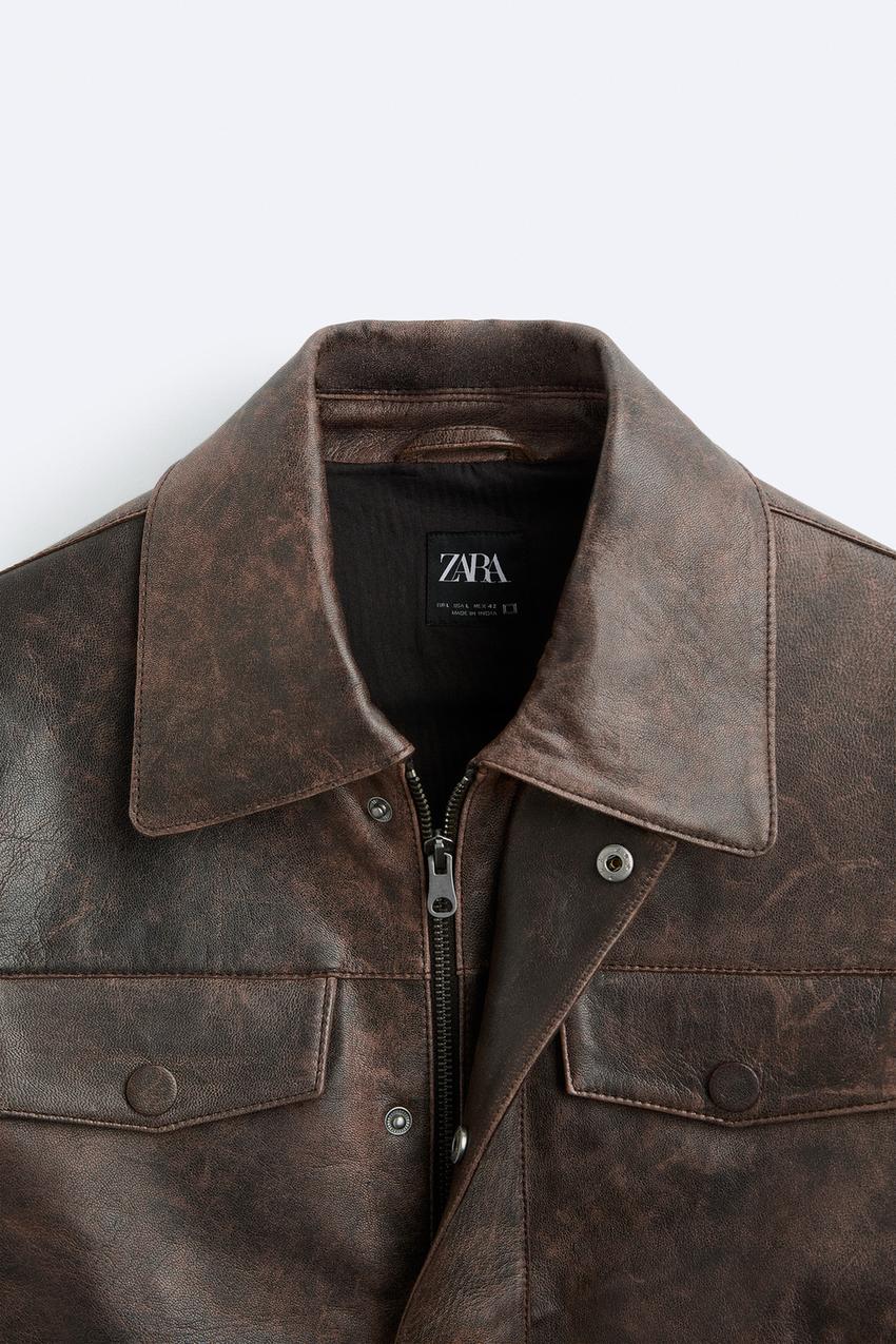 VINTAGE-EFFECT LEATHER JACKET