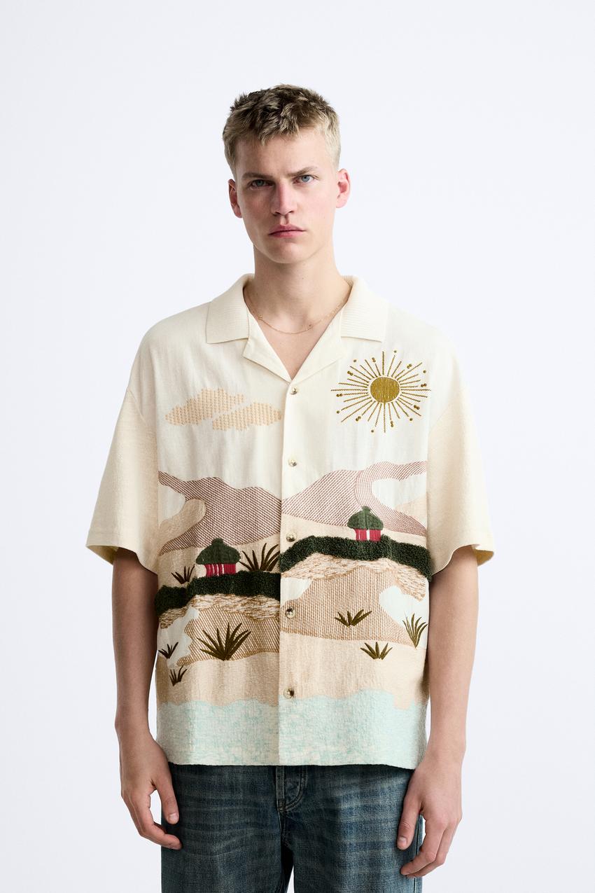 SHIRT WITH EMBROIDERED LANDSCAPE