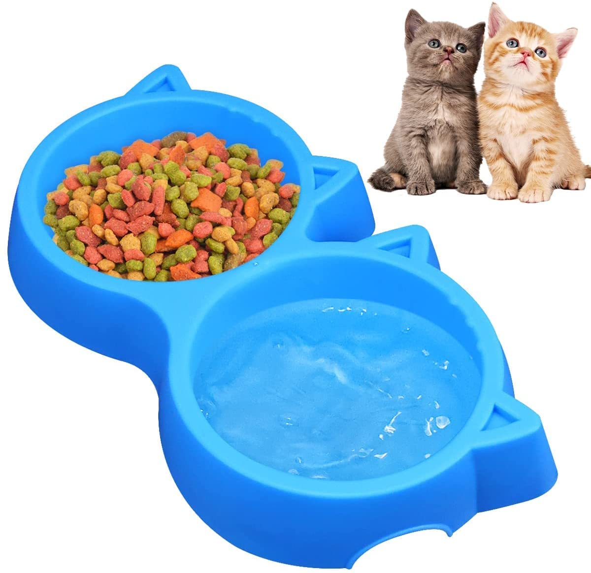 Non-Slip, Non-Toxic Pet Feeding Plastic Cat Face Shaped Double Bowl Food & Water Feeder 2-in-1 Bowl for Cats 
