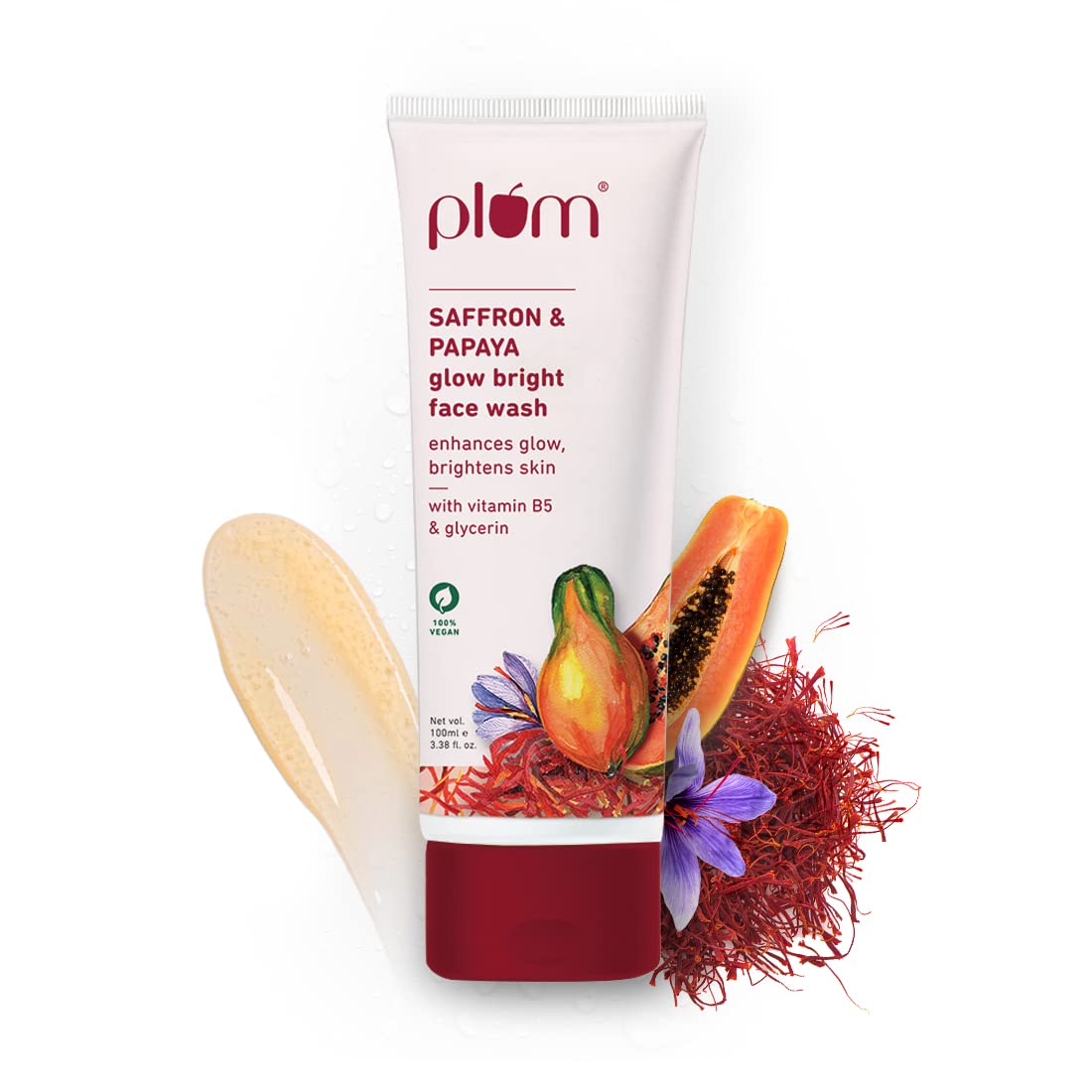 Plum Saffron & Papaya Glow & Brightening Face Wash | With Vitamin B5 | Boosts Glow, Brightens Skin | Non-Drying, Gel-Based | All Skin Types 