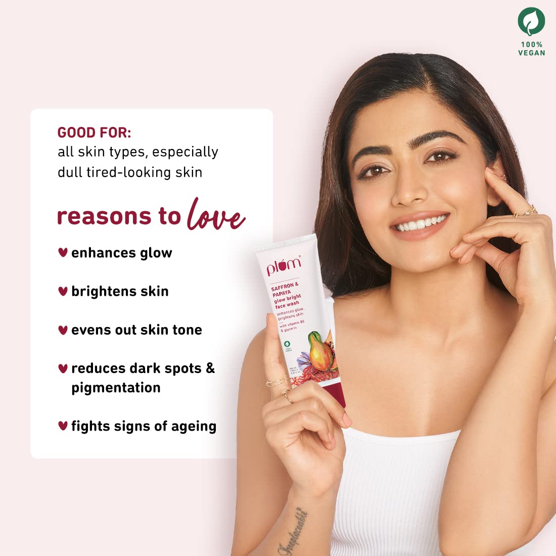 Plum Saffron & Papaya Glow & Brightening Face Wash | With Vitamin B5 | Boosts Glow, Brightens Skin | Non-Drying, Gel-Based | All Skin Types 