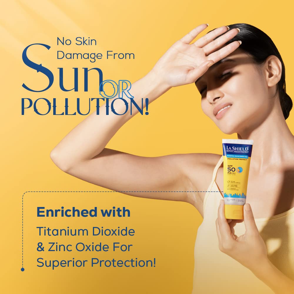  La Shield Pollution Protect SPF 50 Mineral Sunscreen Gel | PA+++ | Lightweight & Oil free | Moisture boost formula | Water resistant