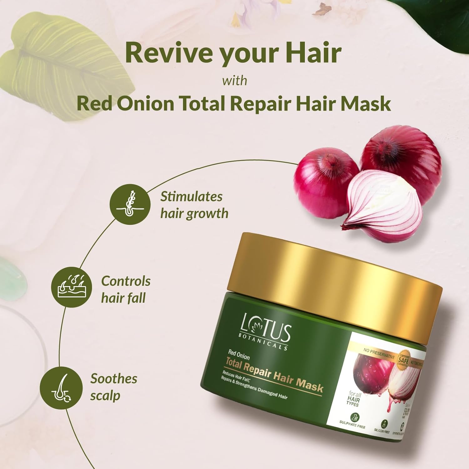  Lotus Botanicals Red Onion Total Repair Hair Mask | Sulphate, Silicon & Chemical Free | All Hair Types | 200g