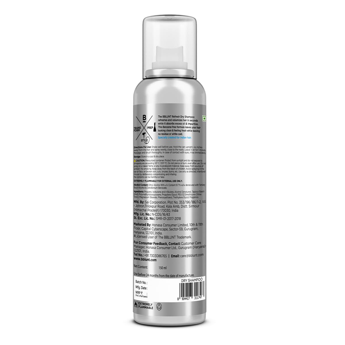  BBLUNT Refresh Dry Shampoo to Instantly Refresh & Add Volume - 150 ml | Benzene-Free | Leaves No Residue