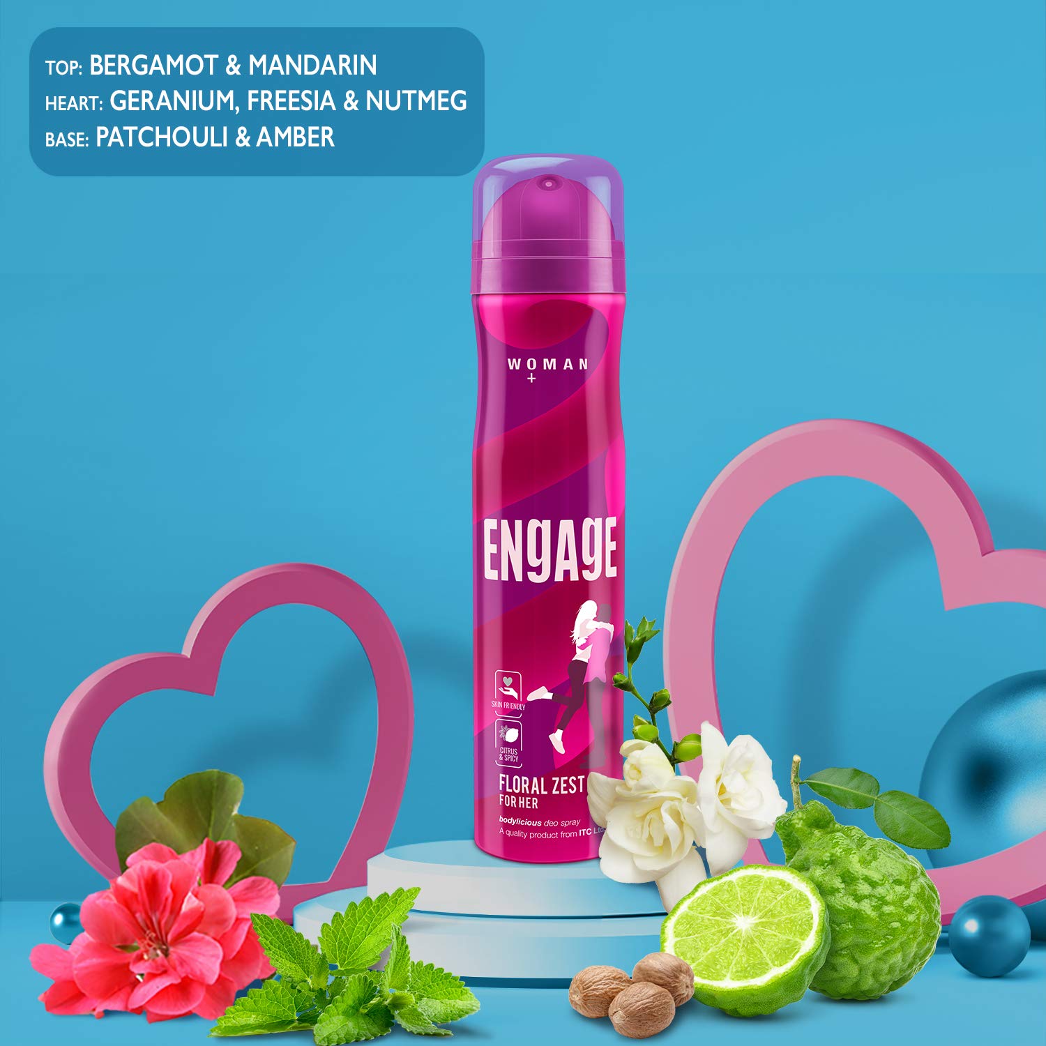 Engage Floral Zest Deodorant for Women, Citrus and Floral, Skin Friendly Deo, 150ml Body Spray