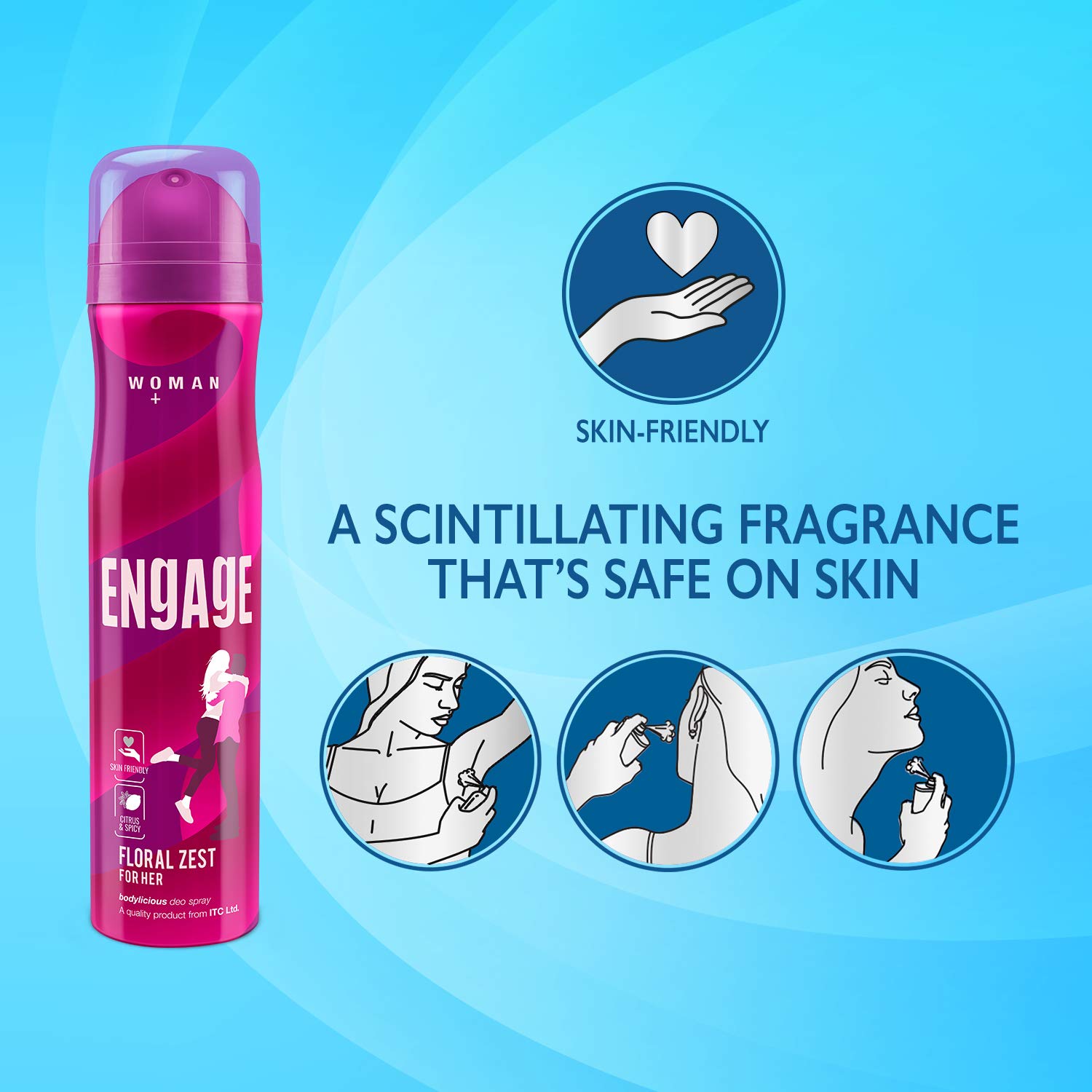 Engage Floral Zest Deodorant for Women, Citrus and Floral, Skin Friendly Deo, 150ml Body Spray