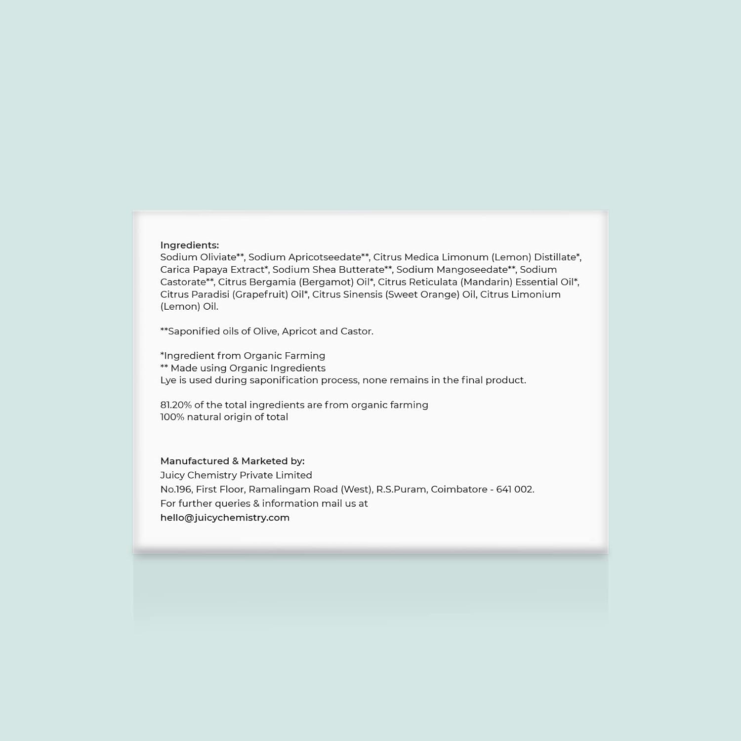  Juicy Chemistry Organic Bath Soap, Natural Tan Removal Bathing Soap, 100g Papaya, Apricot & Mandarin Cleansing Soap for Glowing Skin