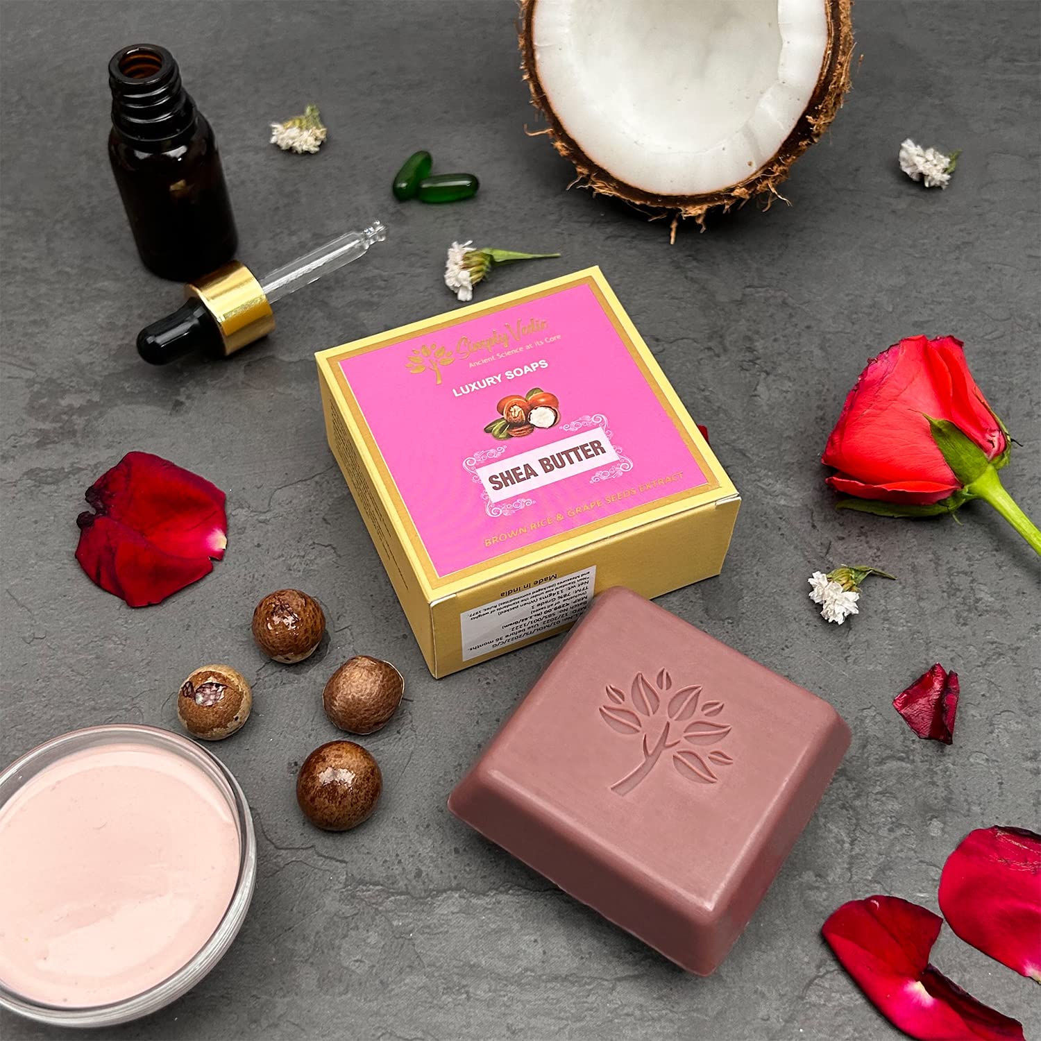 Simply Vedic Luxury Natural Handmade Shea Butter Soap Bar| Prevents Dryness, Clean & Plum Skin| Cold Processed with Essential Oils