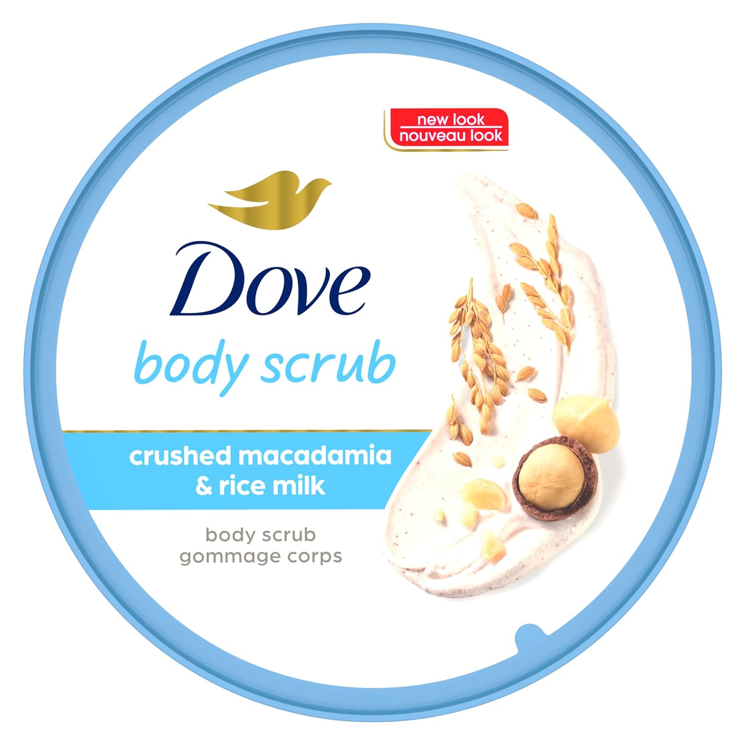  Dove Exfoliating Body Polish| Body Scrub |Deeply Nourishing Crushed Macadamia and Rice Milk |Moisturises & Brightens Skin | Sulphate Free|298gm