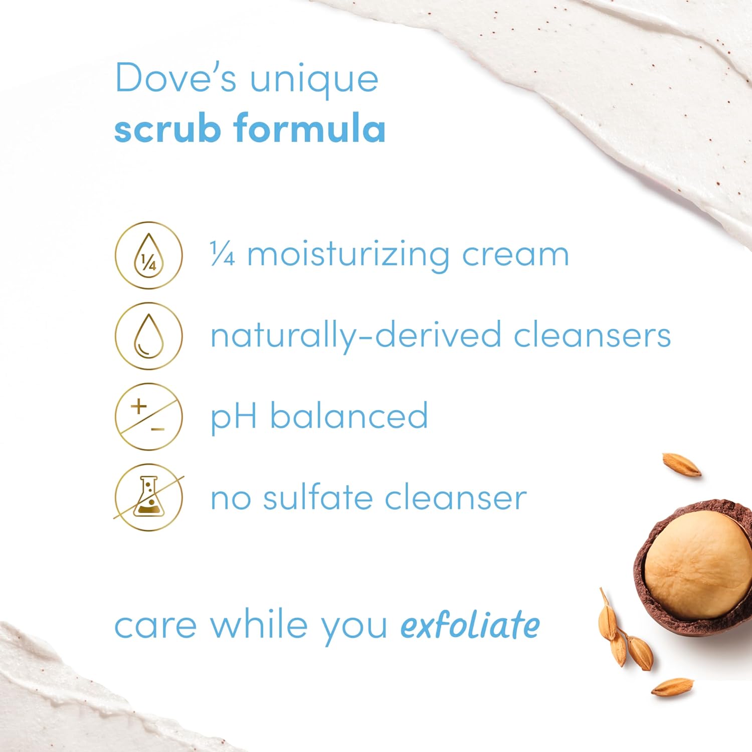 Dove Exfoliating Body Polish| Body Scrub |Deeply Nourishing Crushed Macadamia and Rice Milk |Moisturises & Brightens Skin | Sulphate Free|298gm