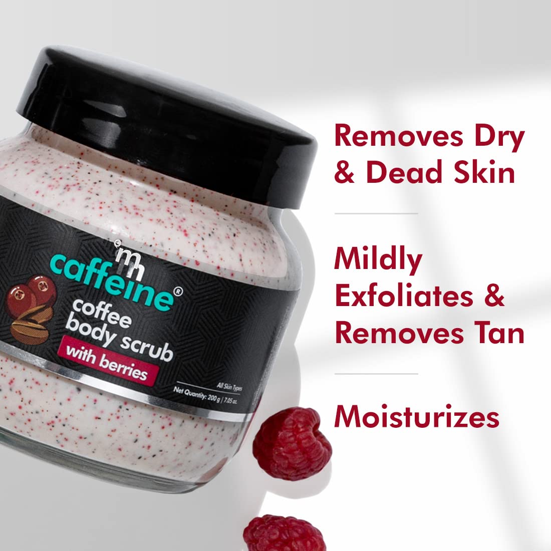  mCaffeine Berries & Coffee Body Scrub for Tan Removal | Creamy Body Scrub for Dry Skin | Exfoliating Scrub for Body for both Women and Men - 200gm