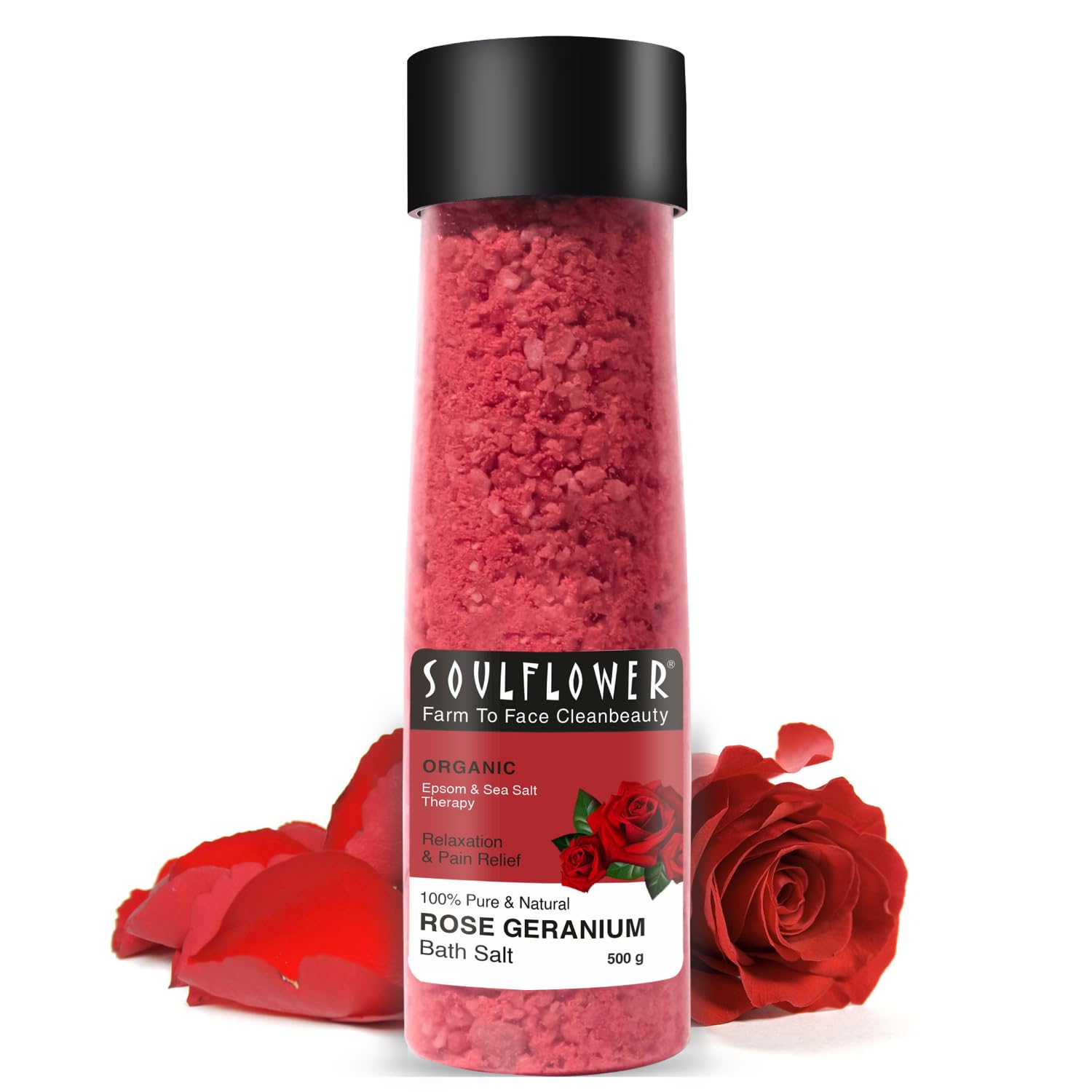Soulflower Rose Geranium Bath Salt | Pain Relief, Body Pain, Relaxing Aroma, Moisturized Skin | Men & Women | Pure & Natural