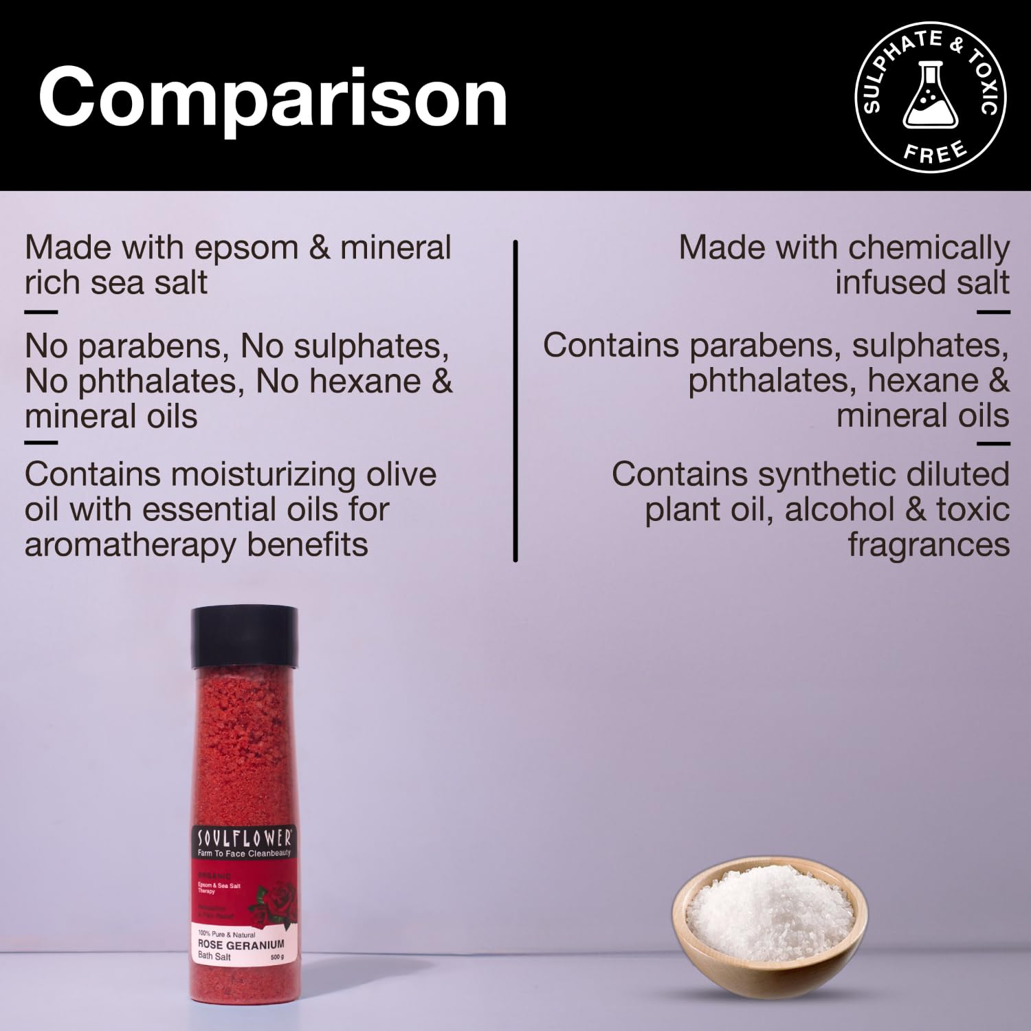  Soulflower Rose Geranium Bath Salt | Pain Relief, Body Pain, Relaxing Aroma, Moisturized Skin | Men & Women | Pure & Natural 