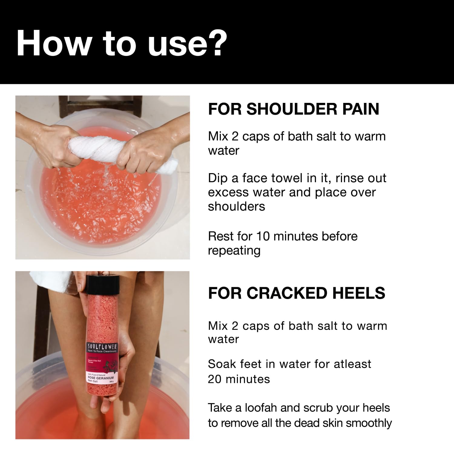  Soulflower Rose Geranium Bath Salt | Pain Relief, Body Pain, Relaxing Aroma, Moisturized Skin | Men & Women | Pure & Natural 