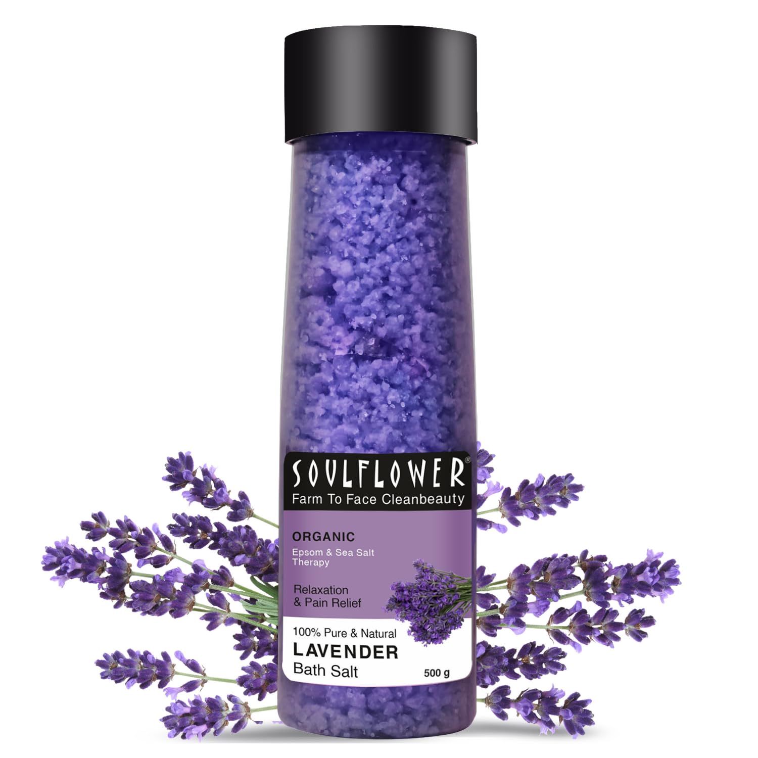 Soulflower Lavender Bath Salt for Body & Foot Spa, Calming, Relaxing, Muscle Pain Relief, Aromatherapy | Pure & Natural
