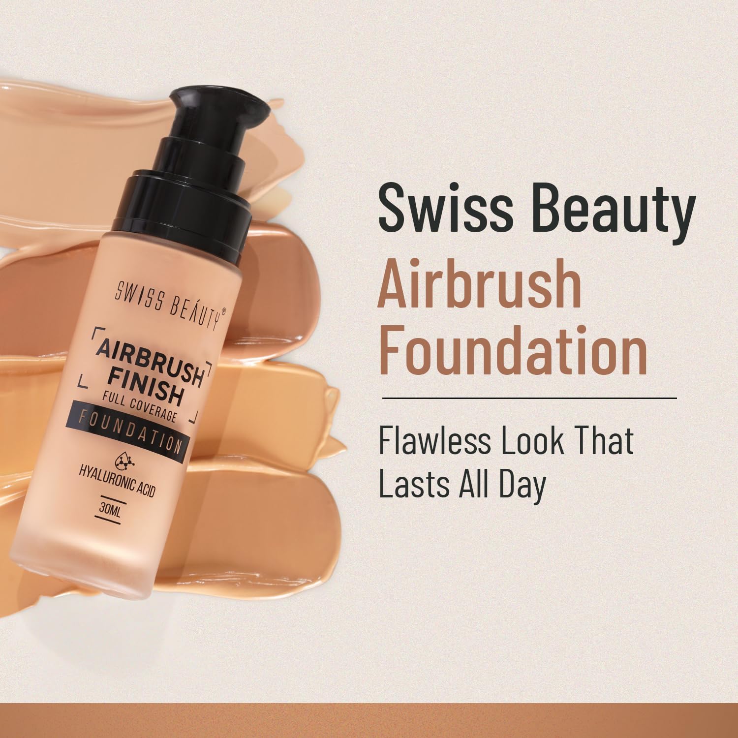  Swiss Beauty Airbrush Finish Lightweight Foundation | Full Coverage Blendable Foundation For Face Makeup |With Benefits Of Hyaluronic Acid