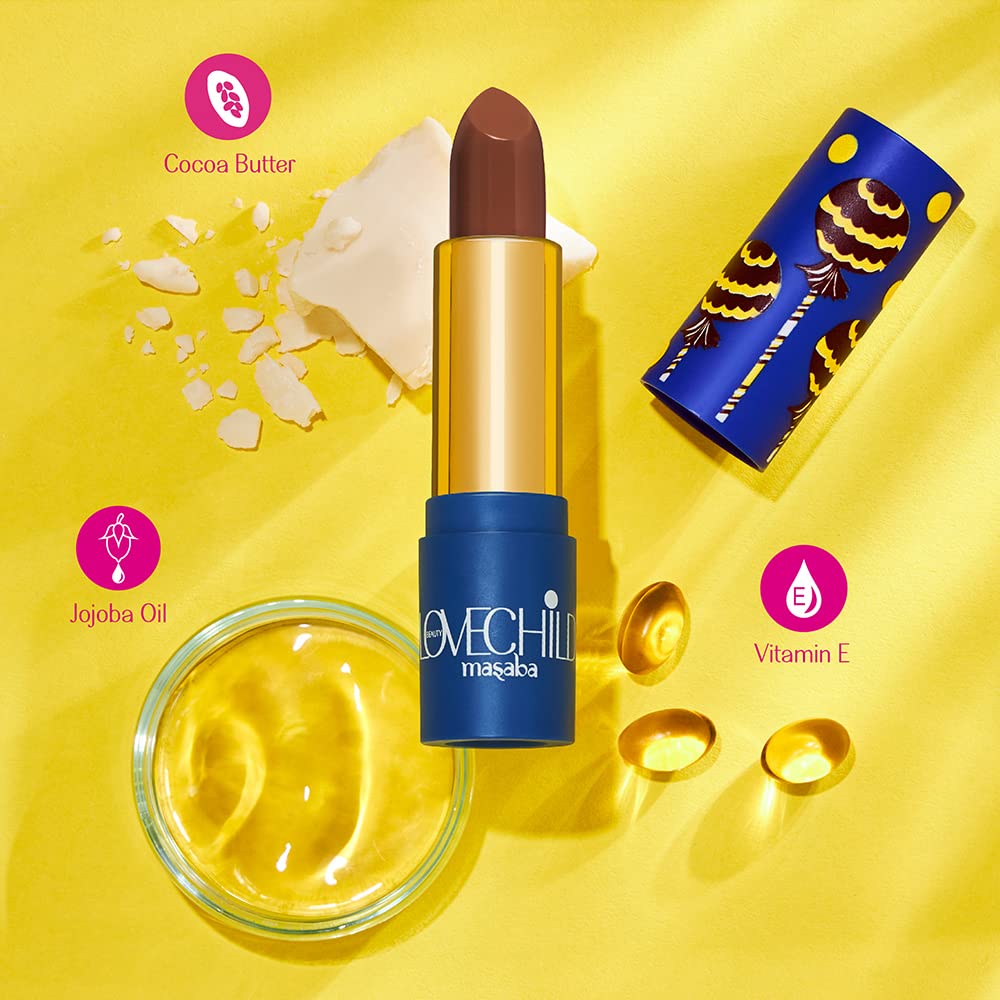  LoveChild Masaba - Hey Sugar - Luxe Matte Lipstick, Keeps Lips Moisturised, Long lasting, Bullet Matte Brown Sugar Lipstick, 4ML