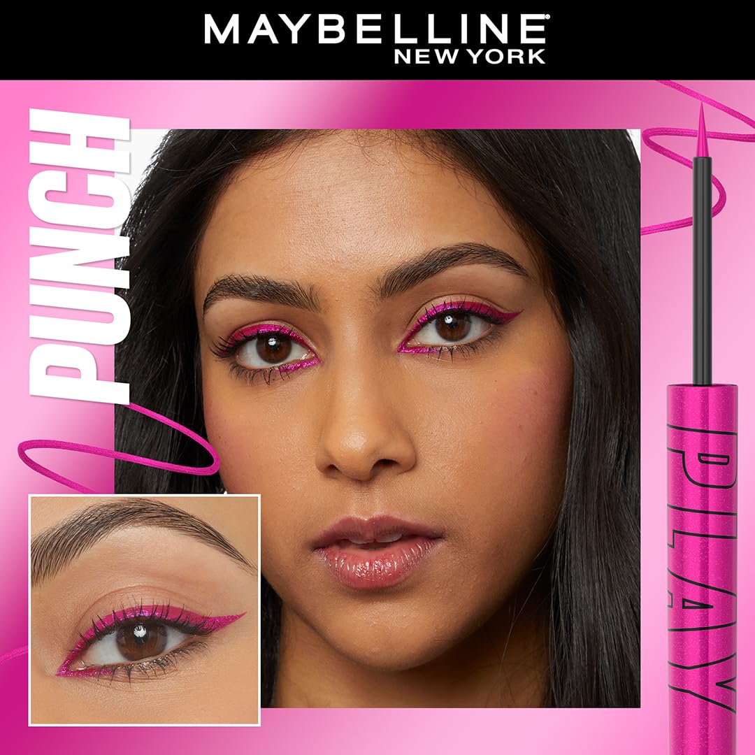 Maybelline New York Tattoo Play Pink Liquid Eyeliner - Longwear Waterproof Eyeliner - Metallic Finish, Punch, 2.1ml