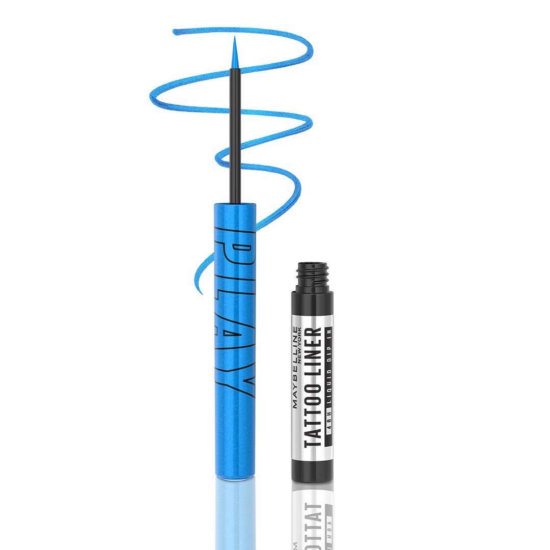 Maybelline New York Tattoo Play Blue Liquid Eyeliner - Longwear Waterproof Eyeliner - Metallic Finish, Switch, 2.1ml