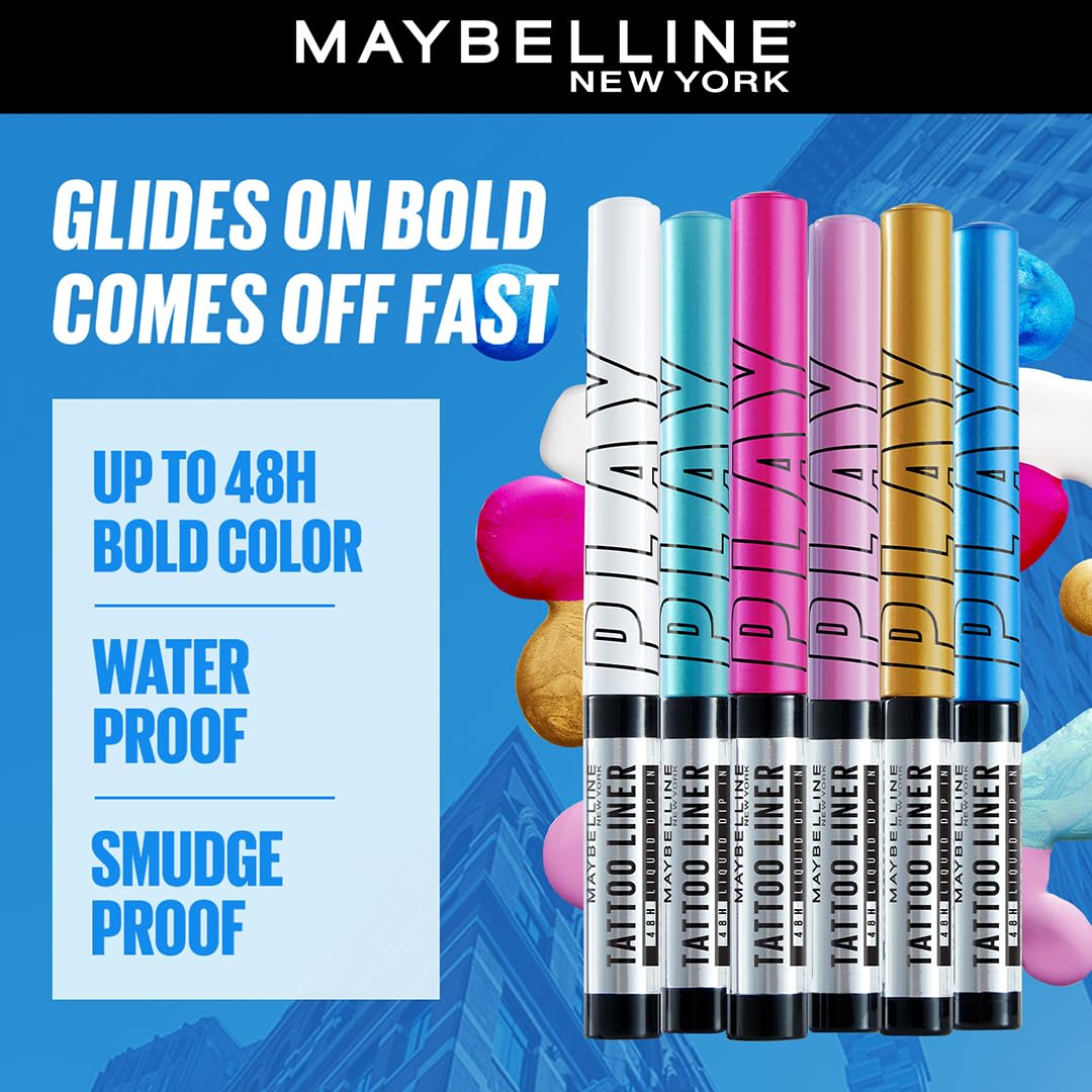 Maybelline New York Tattoo Play Blue Liquid Eyeliner - Longwear Waterproof Eyeliner - Metallic Finish, Switch, 2.1ml