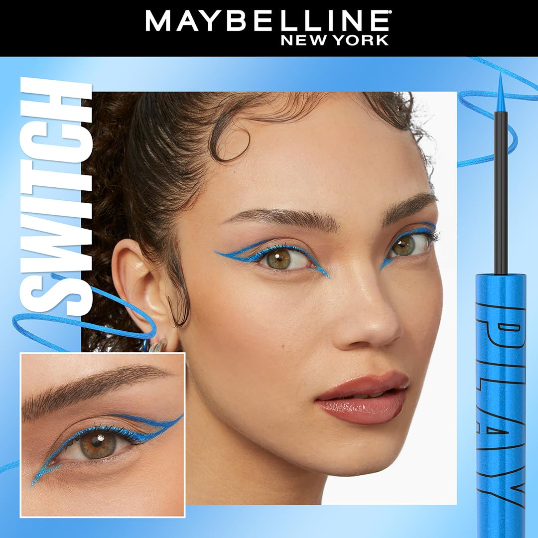 Maybelline New York Tattoo Play Blue Liquid Eyeliner - Longwear Waterproof Eyeliner - Metallic Finish, Switch, 2.1ml