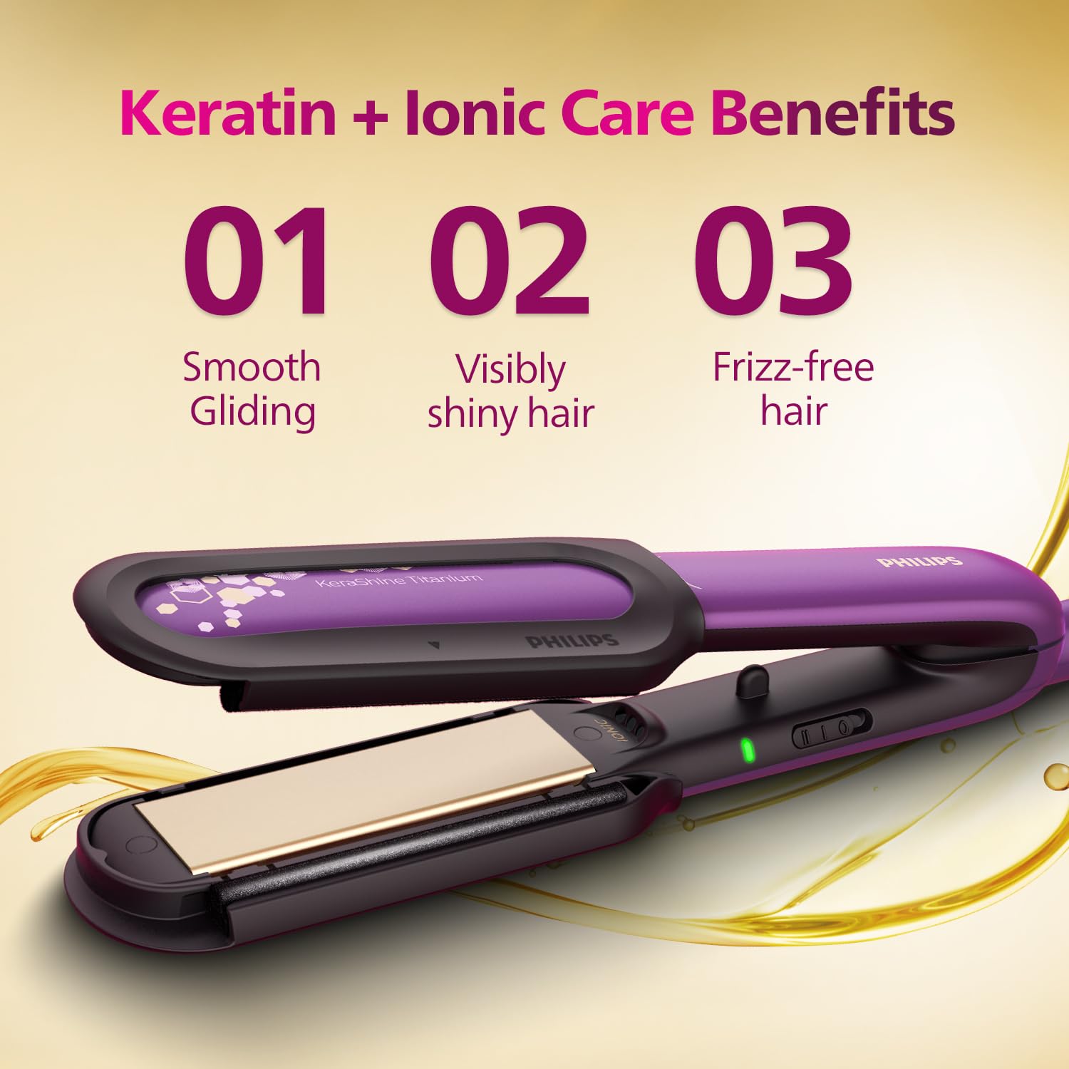 Philips NourishCare- India’s First Hair Straightener designed for No Heat Damage I Uniquely designed NourishCare & Kerashine Technology for Styling with heat protection | Moisture Lock for Nourished Hai