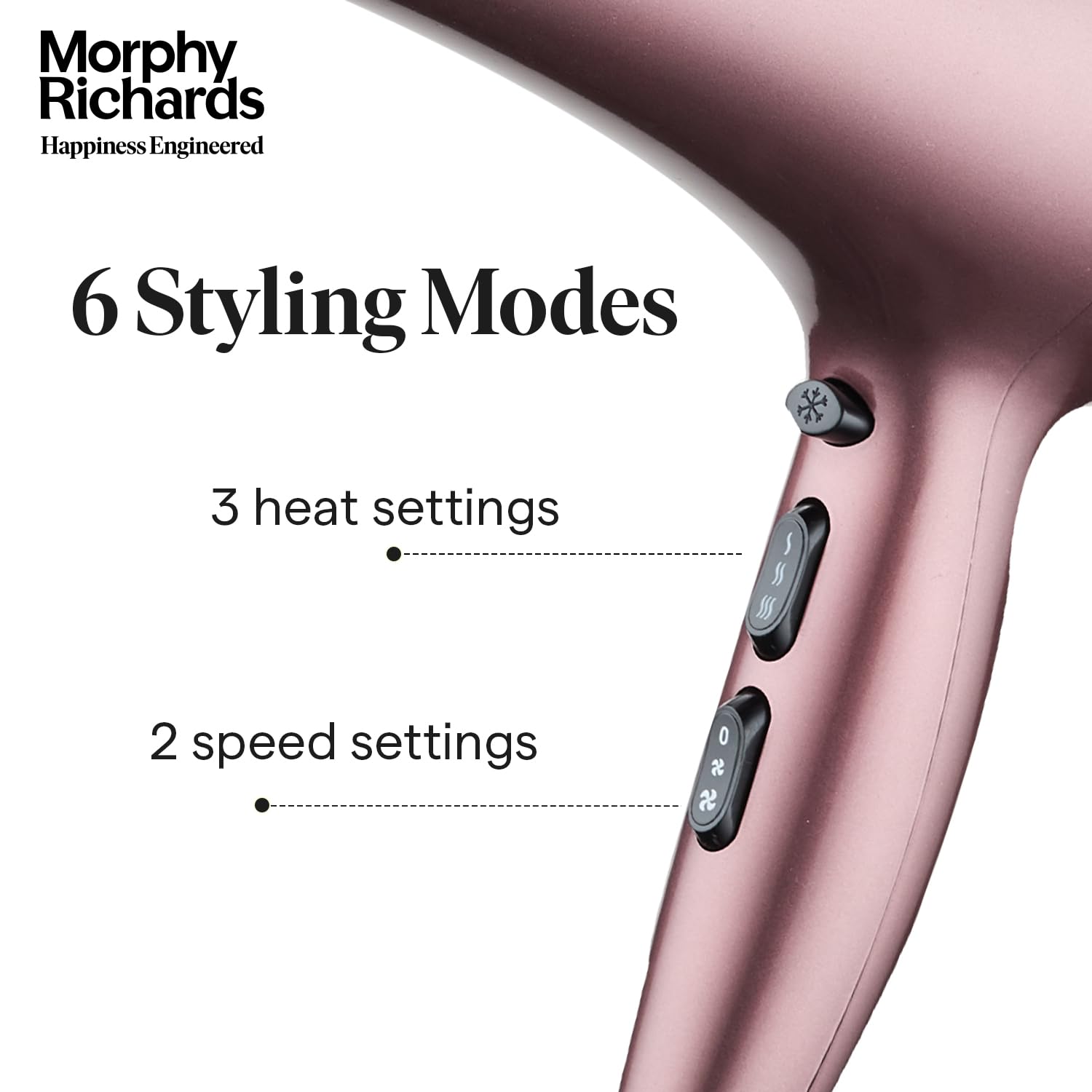 Morphy Richards Stylist Care Hd222Dc Professional Hair Dryer With Diffuser,Removable Concentrator,3-Speed 2-Heat Setting,Cool Air Mode,2-Yr Warranty