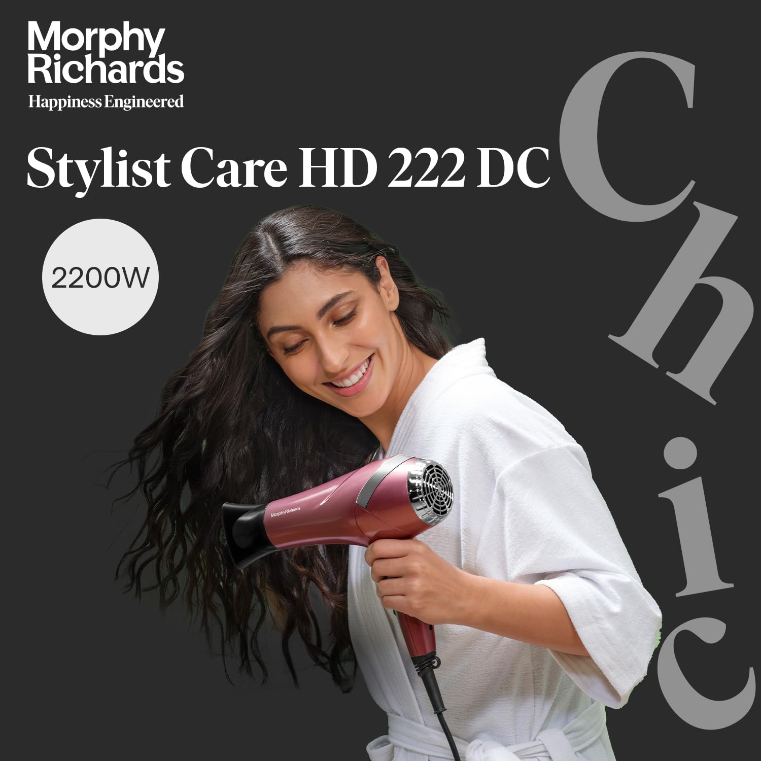 Morphy Richards Stylist Care Hd222Dc Professional Hair Dryer With Diffuser,Removable Concentrator,3-Speed 2-Heat Setting,Cool Air Mode,2-Yr Warranty