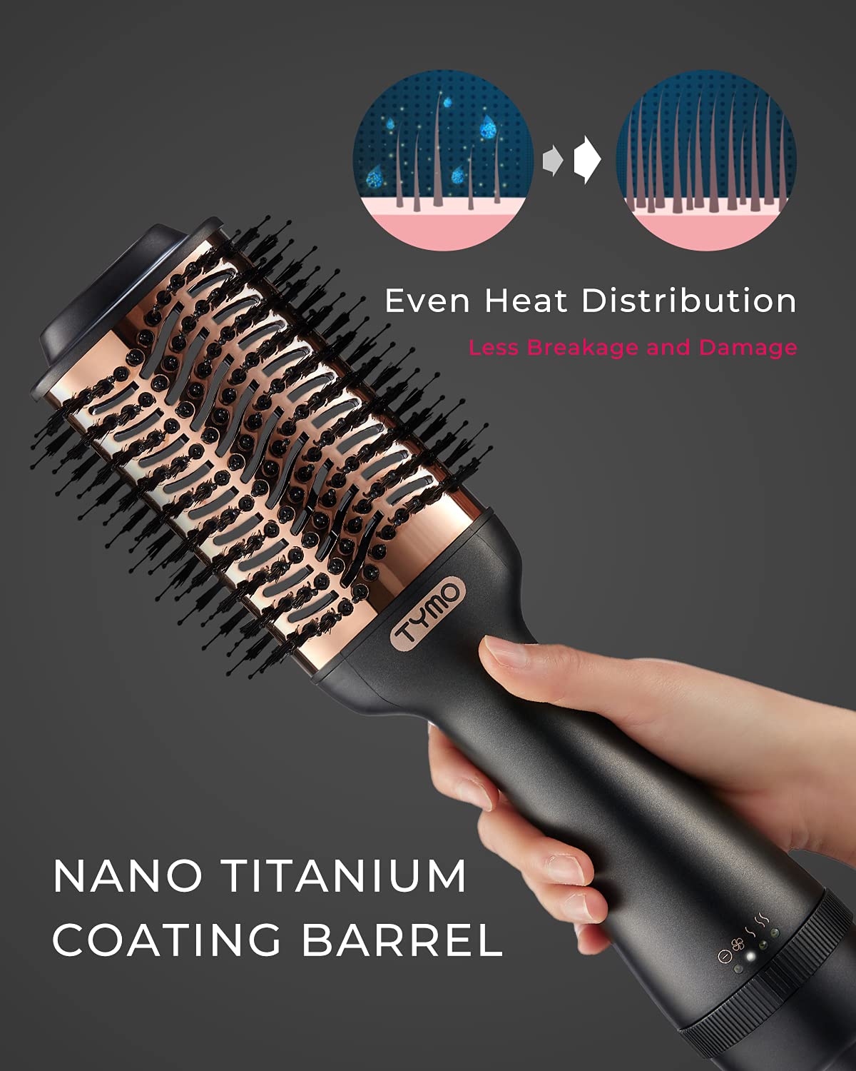 TYMO Volumizing Hot Air Brush - Professional Ionic Hair Dryer And Styler 2-In-1 With Enhanced Titanium Barrel And 3 Modes, 1100 Watts
