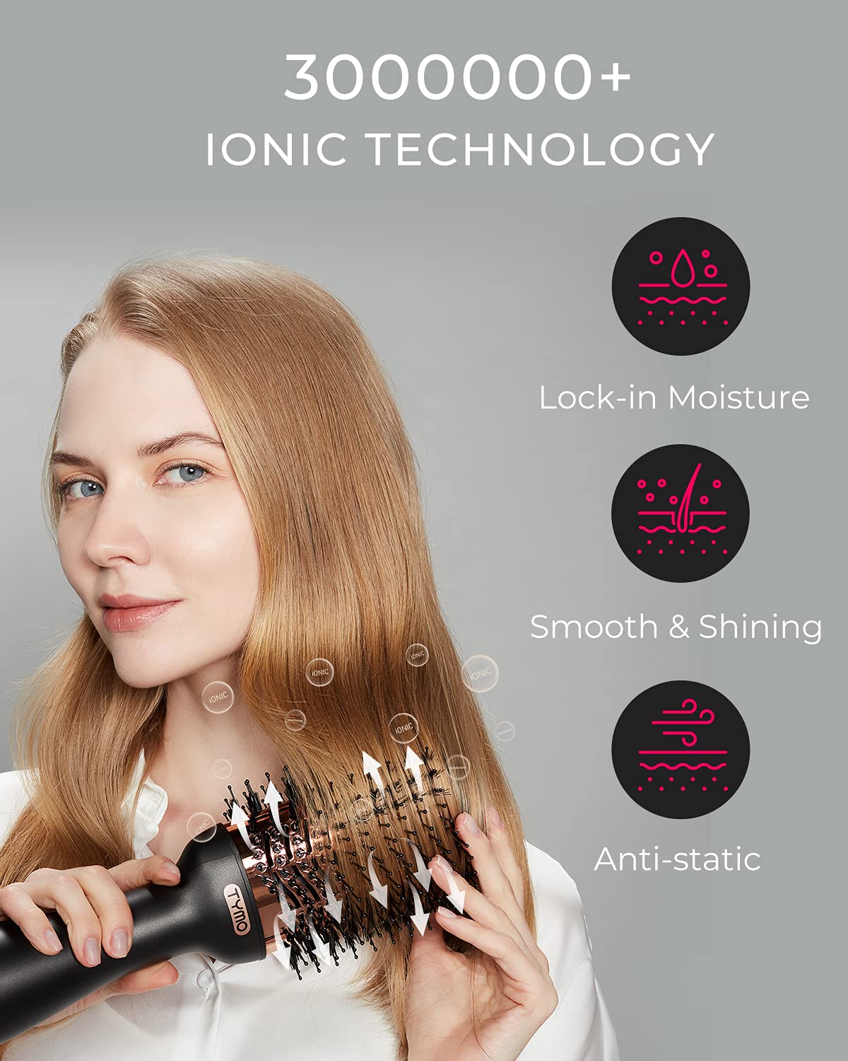 TYMO Volumizing Hot Air Brush - Professional Ionic Hair Dryer And Styler 2-In-1 With Enhanced Titanium Barrel And 3 Modes, 1100 Watts