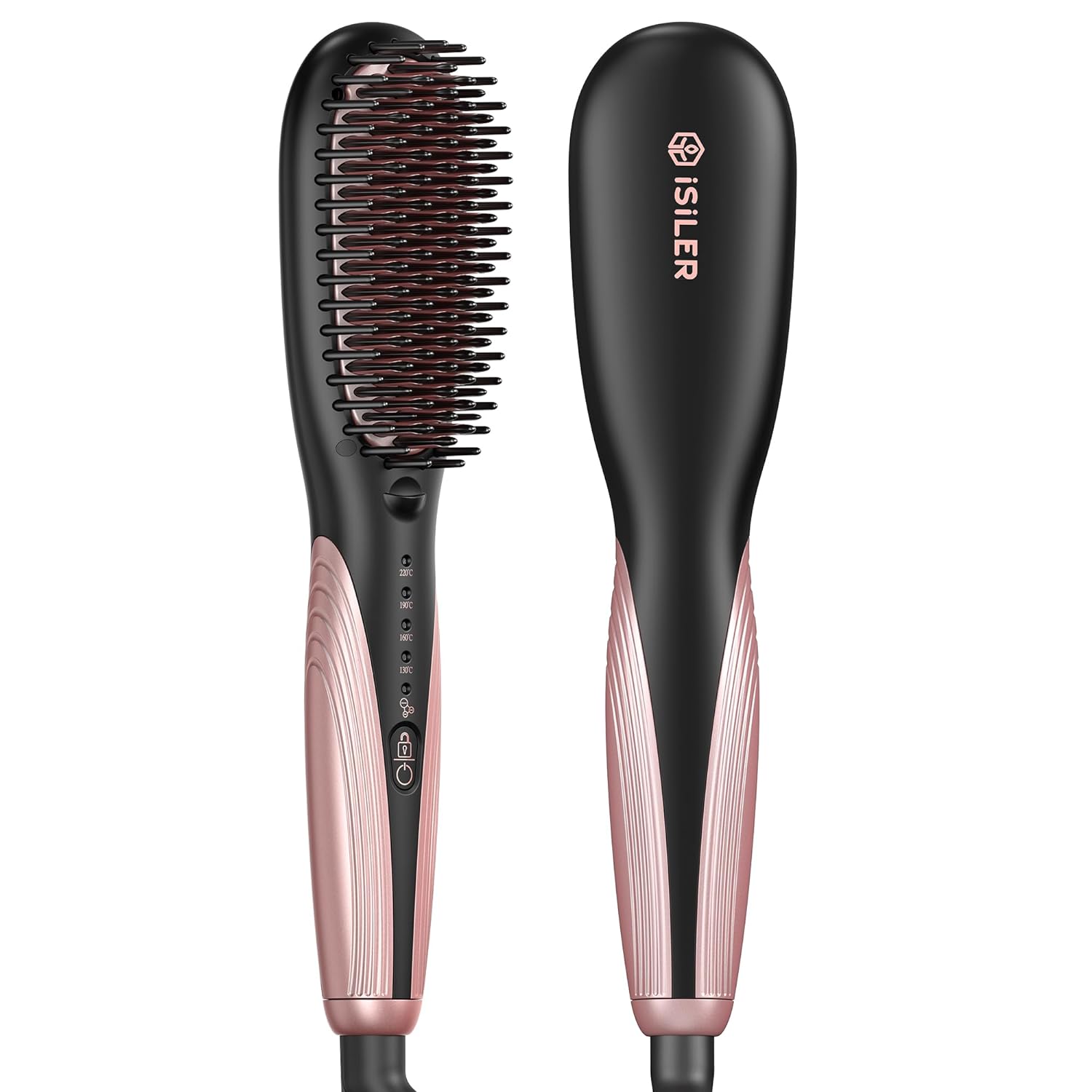  iSiLER Hair Straightener Brush, Styler Brush with Anion Hair Care, Ceramic Coated Bristles with Thermal Protection &Auto-off, 10s Fast Heating